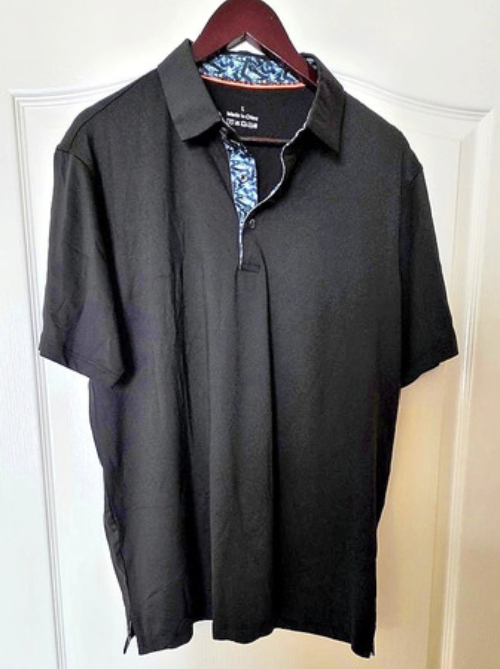 Men's Abstract Print Polo Black Size Large